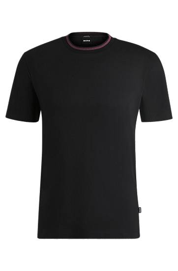 Tričko BOSS Slim Fit Mercerized Cotton Tee with Collar Stripe Čierna | 50531793, 0