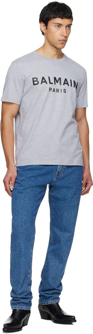 Tričko Balmain Printed Cotton T-shirt Šedá | GH1EG000BD46, 3