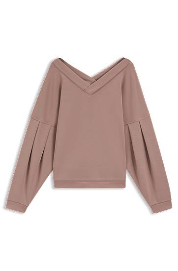 Sveter BOSS V-Neck Balloon-Sleeve Sweatshirt Ružová | 50545647