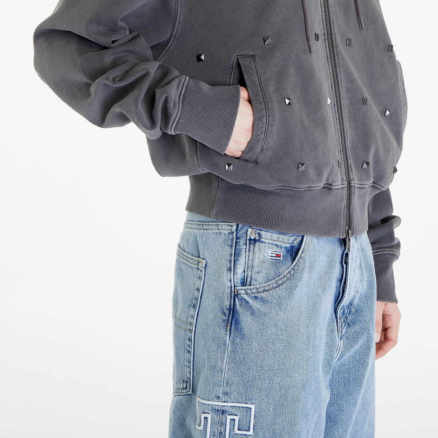 Mikina Patta Studded Washed Zip Up Hoodie Šedá | POC-SS24-2010-331-0238-055, 1