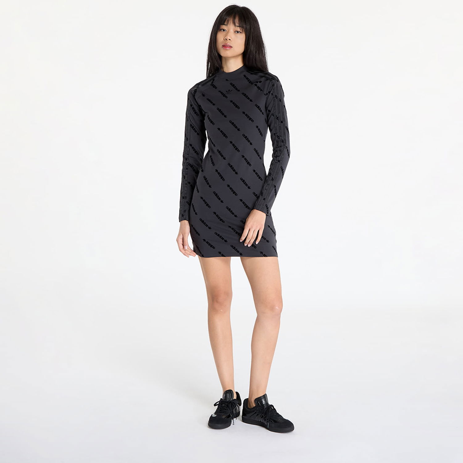 Šaty adidas Originals Dress adidas Monogram Bodycon Dress Carbon S Čierna | JE8358, 0