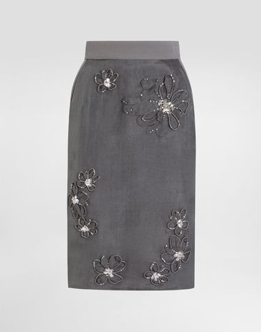 Sukňa Dolce & Gabbana Dolce & Gabbana Organza Midi Skirt with Floral Embroidery Šedá | F4C1BZGDCTCS8400, 0
