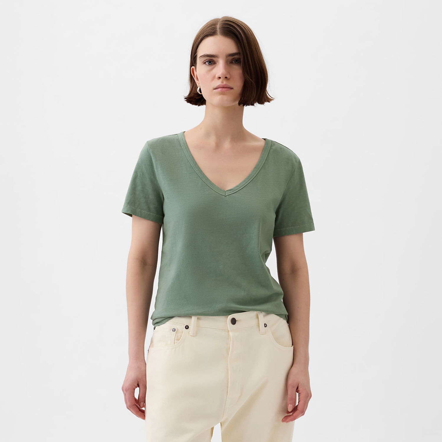 Tričko GAP V-Neck Tee Laurel Wreath Green Zelené | 740140-65, 0