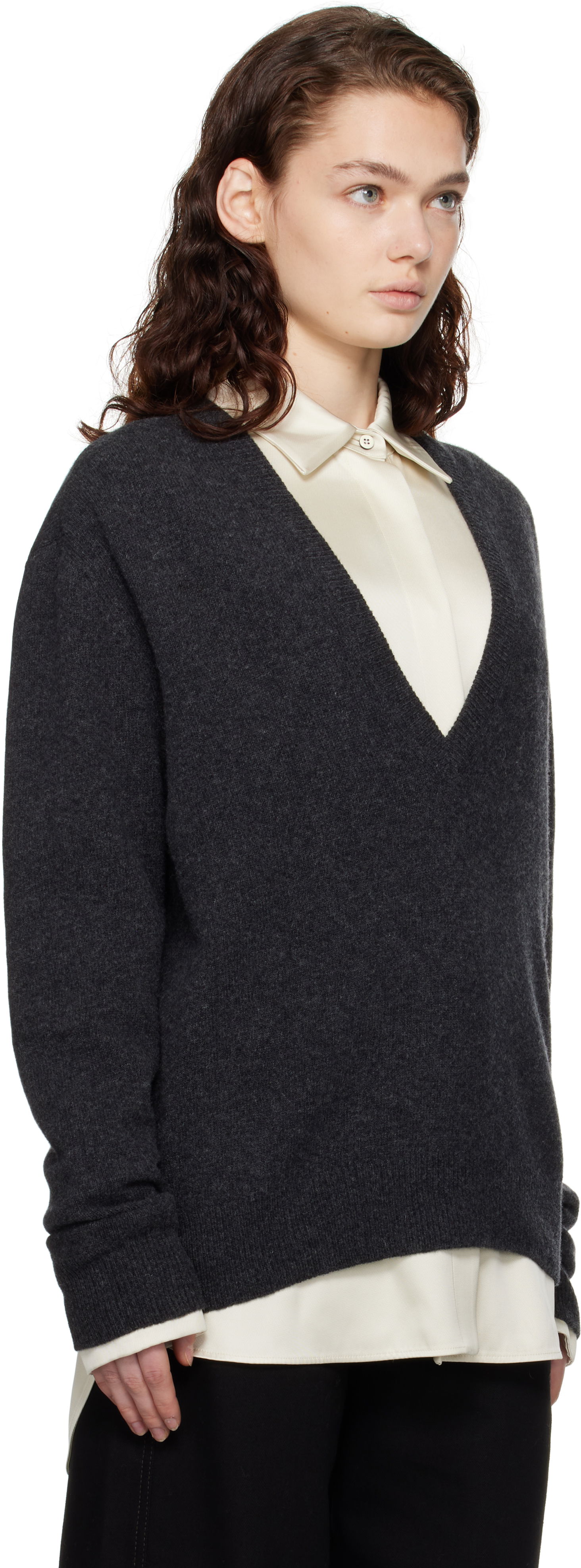 Sveter LEMAIRE LEMAIRE Deep V-Neck Sweater Šedá | TO1253 LK1026, 1