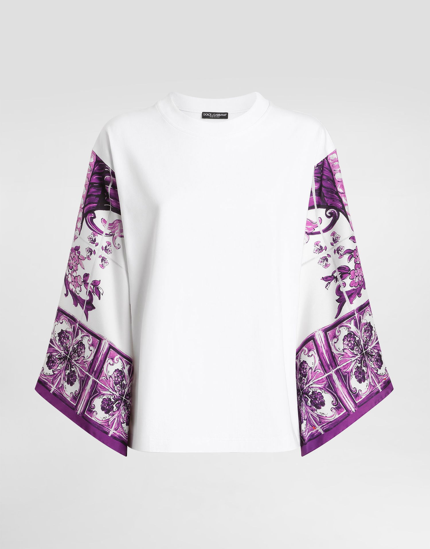 Tričko Dolce & Gabbana Dolce & Gabbana T-Shirt with Silk Foulard Sleeves Biela | F8V77ZGDDCCW0800, 0