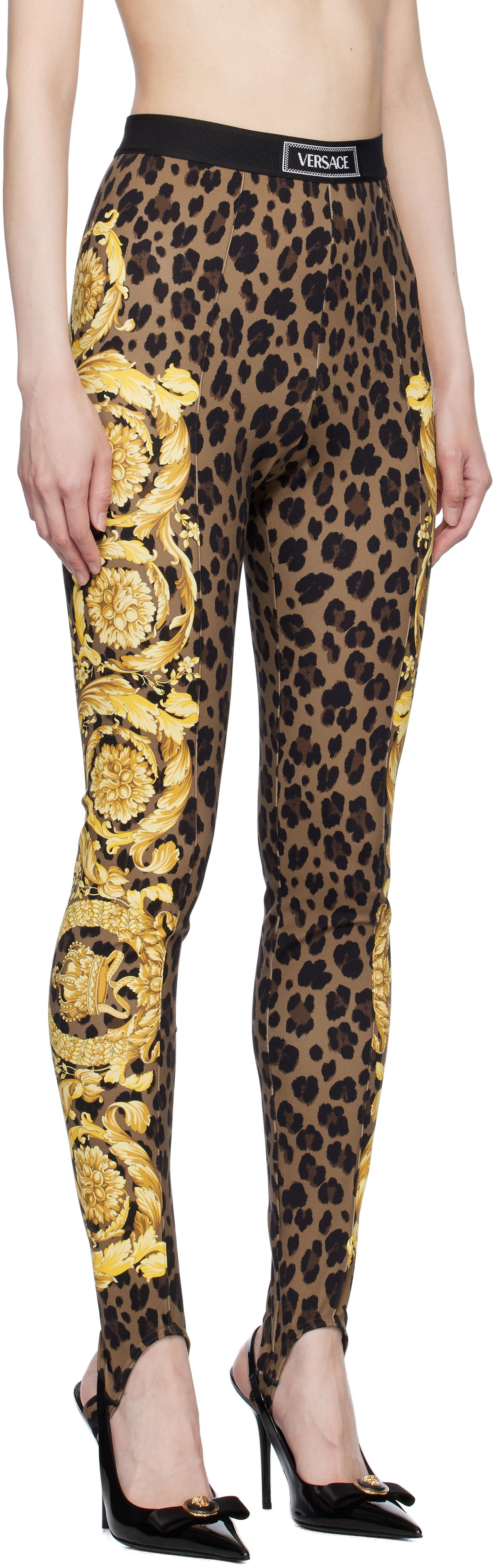 Legíny Versace Stirrup Leggings With Baroque Print Hnedá | 1015879_1A12087_5N440, 1
