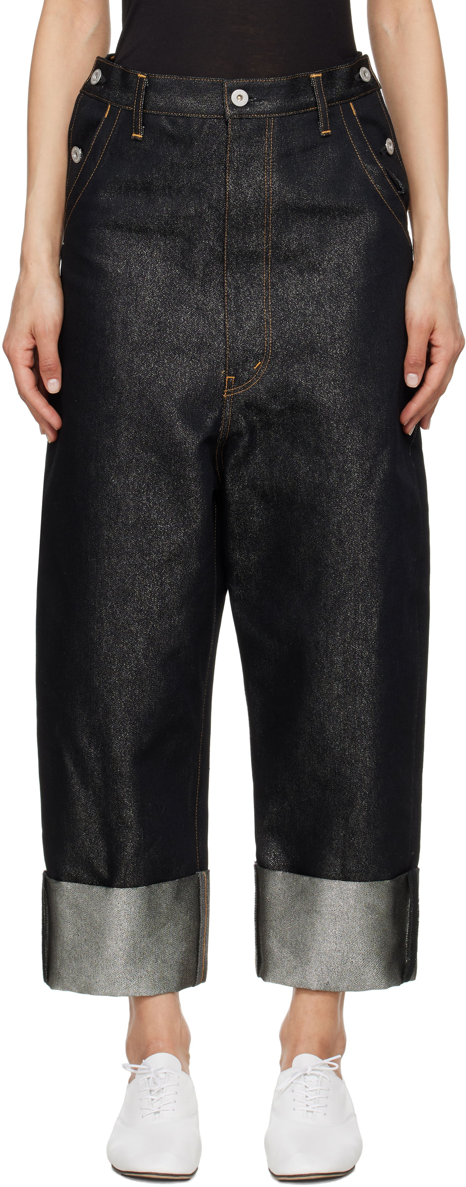 Džínsy Junya Watanabe Junya Watanabe Glitter Denim Cropped Jeans Čierna | JO-P018-051-1, 0