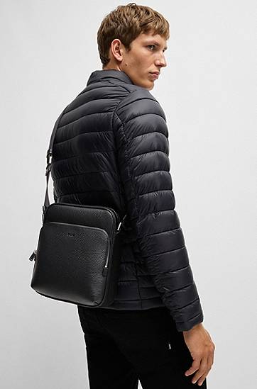 Taška cez rameno BOSS Reporter bag in Italian leather with embossed logo Čierna | 50529288, 1