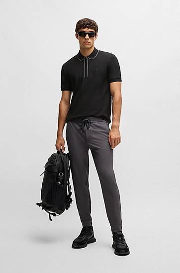 Polo tričko BOSS BOSS Stretch Cotton Polo Shirt with Contrast Zipper Čierna | 50537489, 1