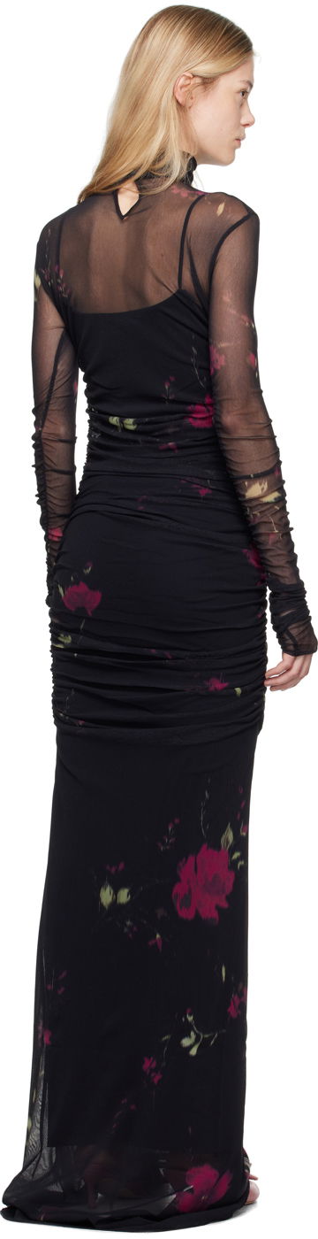 Šaty Blumarine Rose Print Sheer Maxi Dress Čierna | A422A531A, 0