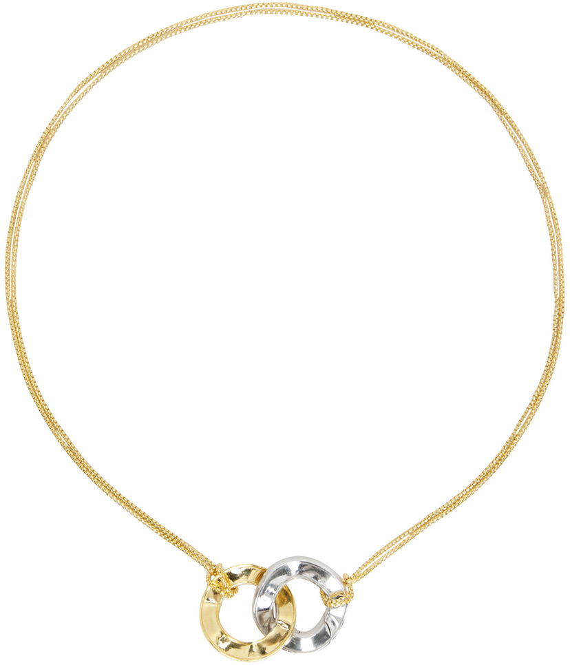 Náhrdelník Bottega Veneta Double Ring Gold Chain Necklace Metalická | 741426 V507D