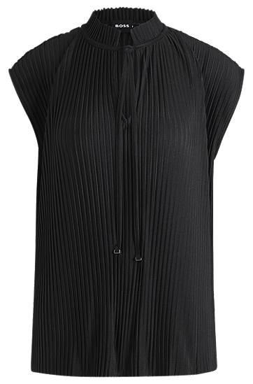 Tielko BOSS Stretch Sleeveless Plissé Top Čierna | 50546364