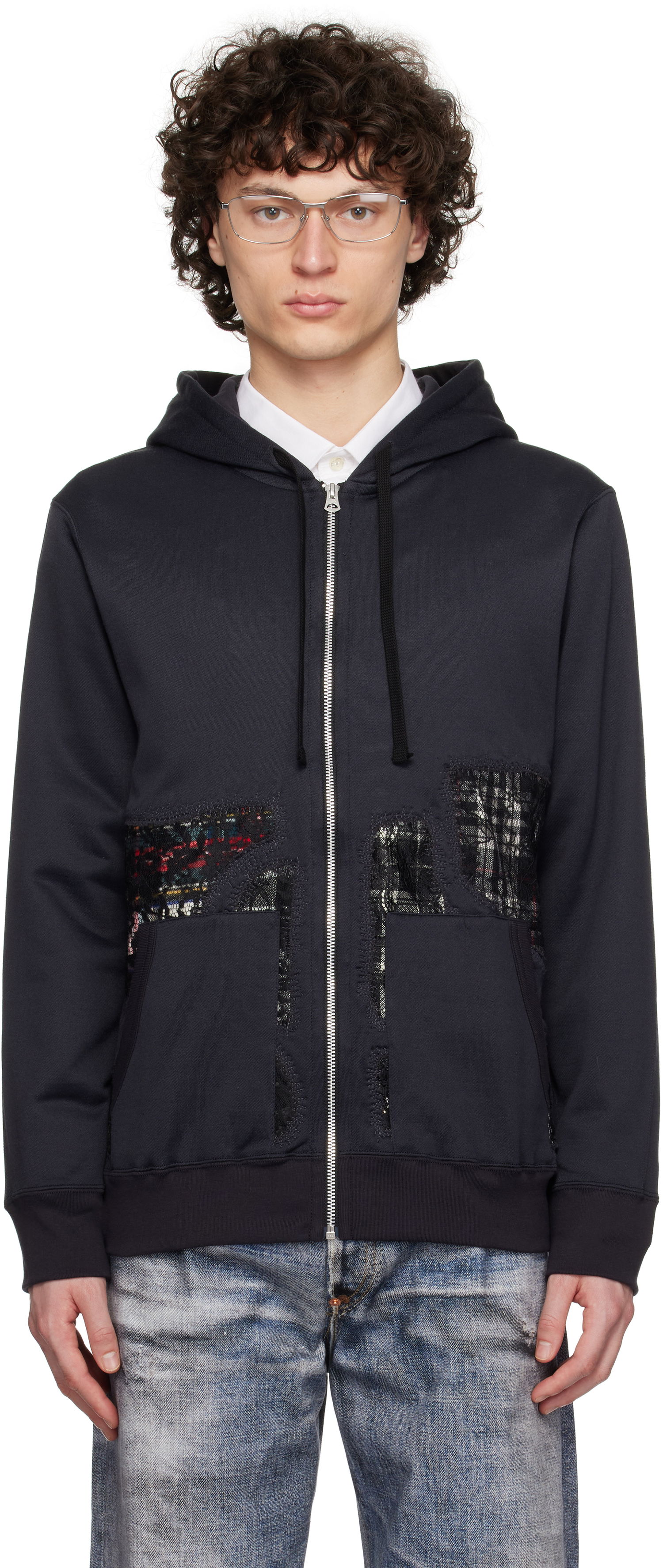 Mikina Junya Watanabe Junya Watanabe Patchwork Zip Hoodie Navy | WO-T005-051, 0