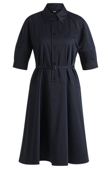 Šaty BOSS Stretch Cotton Shirt Dress with Half Placket Navy | 50537388, 0