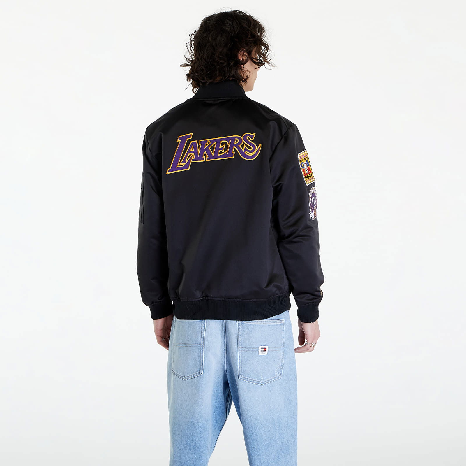 NBA Lightweight Satin Bomber Vintage Logo Lakers Black