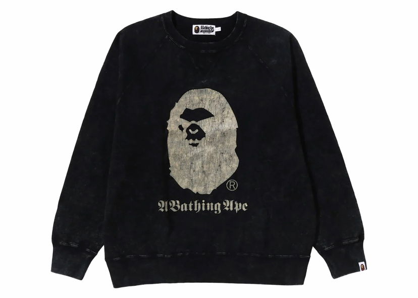 Mikina BAPE BAPE A Bathing Ape Overdye Relaxed Fit Crewneck Black Čierna | 1K30-113-015