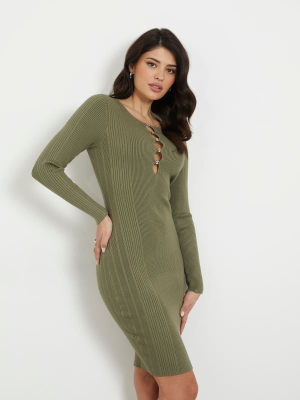Šaty GUESS Bodycon Mini Sweater Zelené | W4GK68Z2YJ2, 0