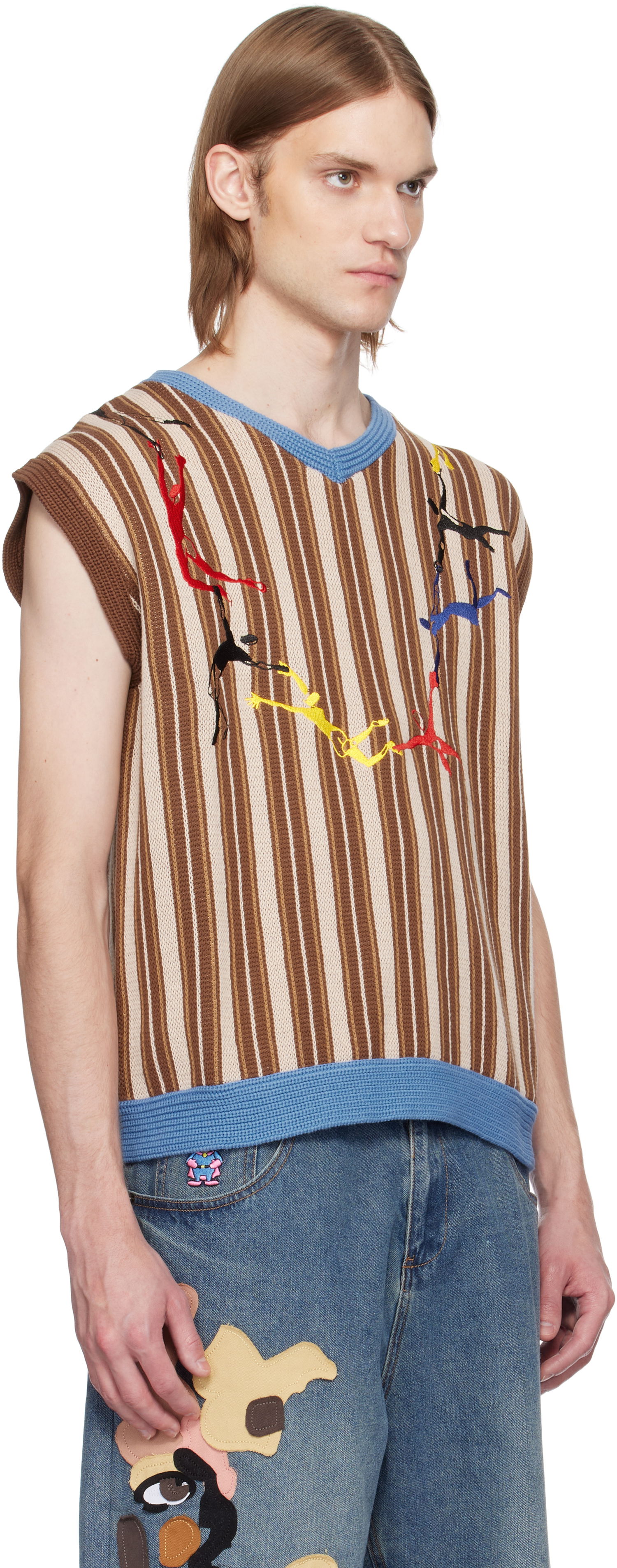 Sveter KidSuper KidSuper Embroidered Figures Knit Sweater Vest Hnedá | SS25-SW-09, 1