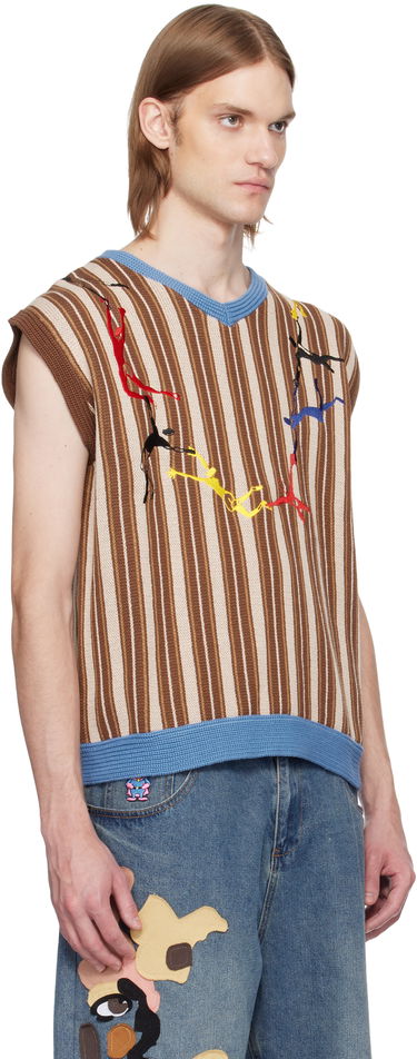 Sveter KidSuper KidSuper Embroidered Figures Knit Sweater Vest Hnedá | SS25-SW-09, 1