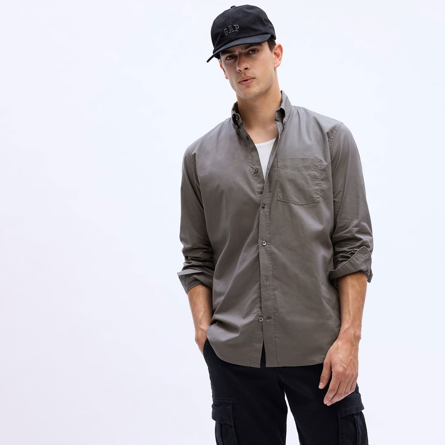 Košeľa GAP Standard Stretch Poplin Shirt New Shadow Šedá | 750552-07, 0