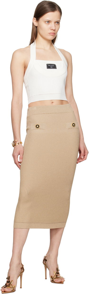 Sukňa Balmain Balmain Ribbed Knit Halter Top Béžová | EF1AA380KI10, 3