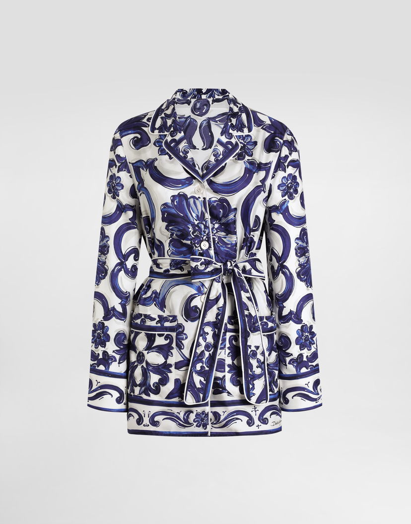 Košeľa Dolce & Gabbana Dolce & Gabbana Majolica-Print Silk Vanity Shirt Modrá | I5654WHI1S5HB5DQ