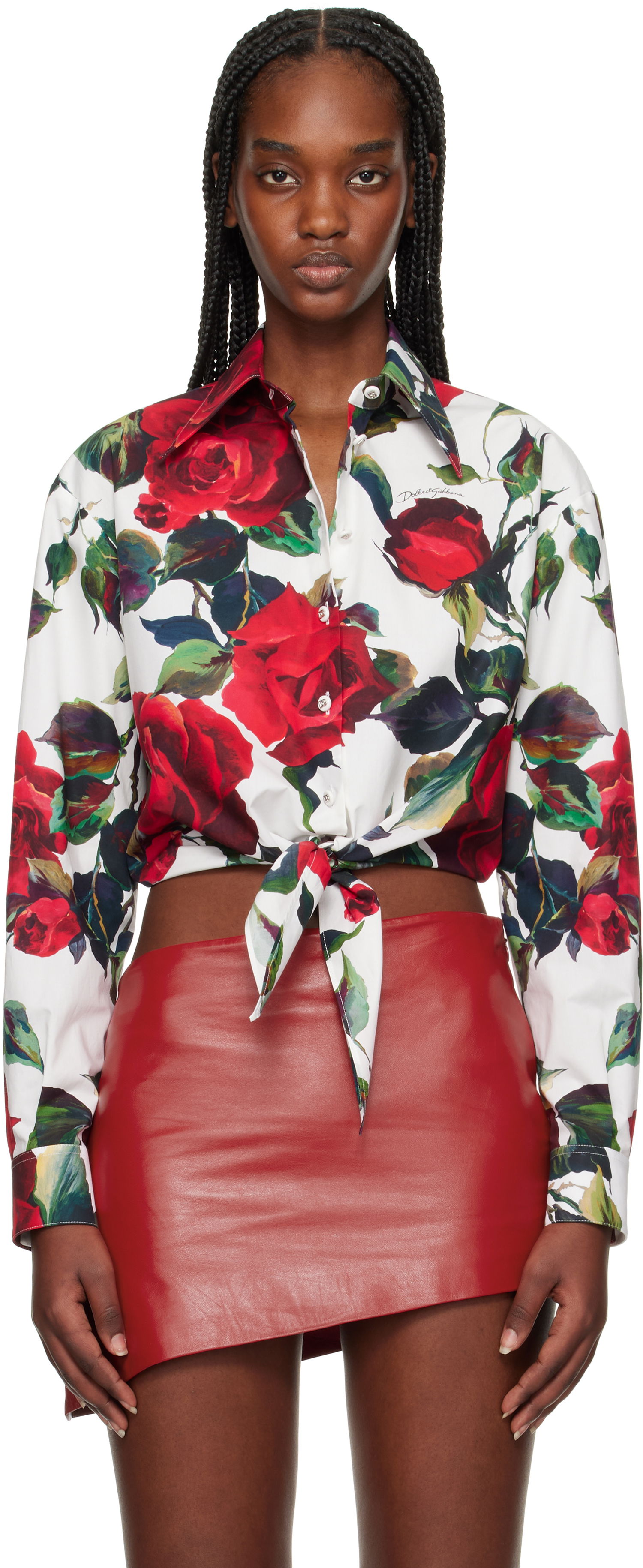 Košeľa Dolce & Gabbana Dolce&Gabbana Rose Print Tie Front Shirt Biela | F5S65T HS5S2, 0