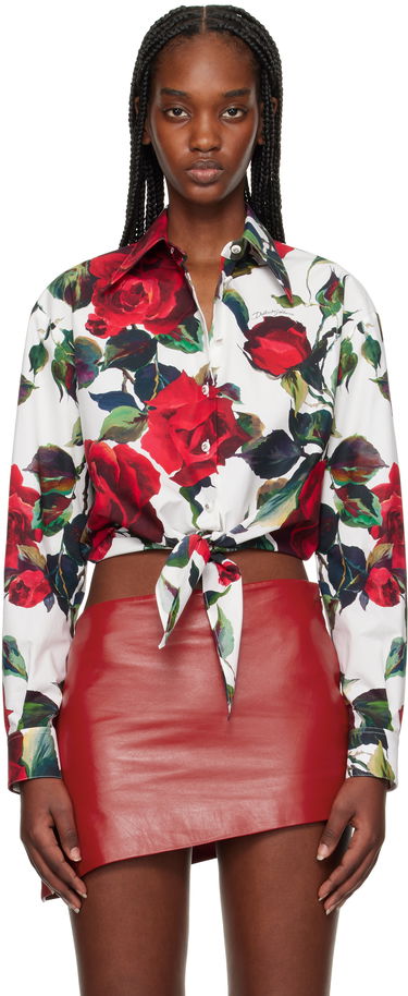 Košeľa Dolce & Gabbana Dolce&Gabbana Rose Print Tie Front Shirt Biela | F5S65T HS5S2, 0