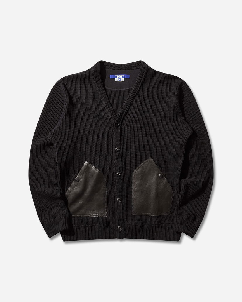 Sveter Junya Watanabe Junya Watanabe Ribbed Knit Wool Cardigan with Leather Pockets Čierna | WP-T011-W25 1