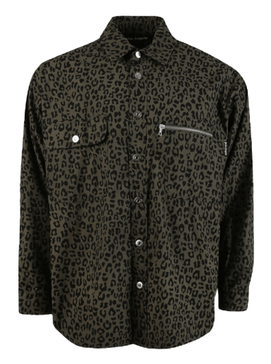 Košeľa Palm Angels Leopard Camo Curved Logo Shirt Čierna | PMGA109S22FAB0021001
