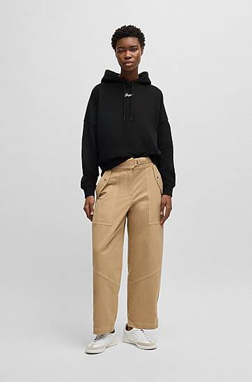 Mikina BOSS Oversized Cotton Terry Hoodie with Handwritten Logo Čierna | 50547572, 1