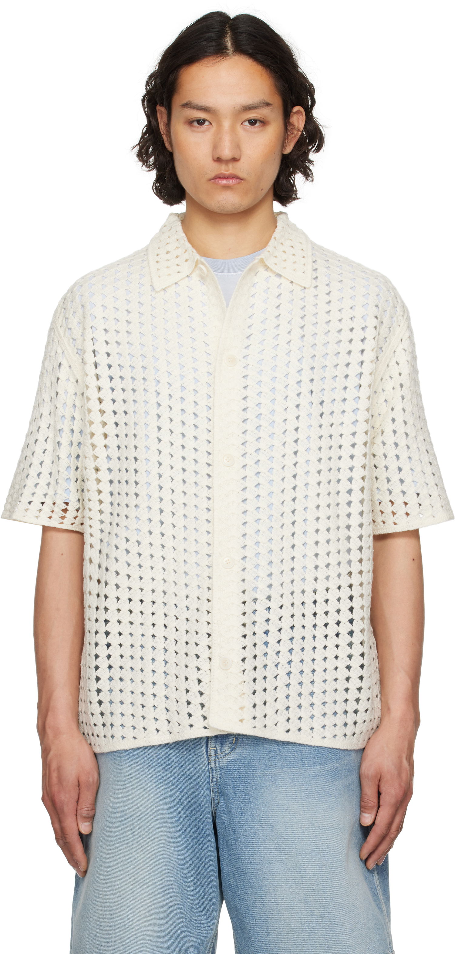 Košeľa Solid Homme Solid Homme Pointelle Short Sleeve Shirt Biela | S251KN52, 0