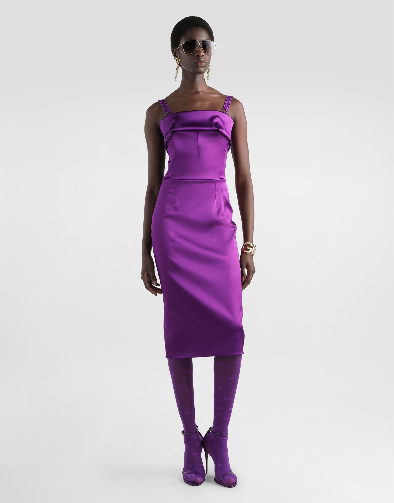 Šaty Dolce & Gabbana Dolce & Gabbana Fitted Satin Dress Fialová | F60AWTFURHMF0571, 1