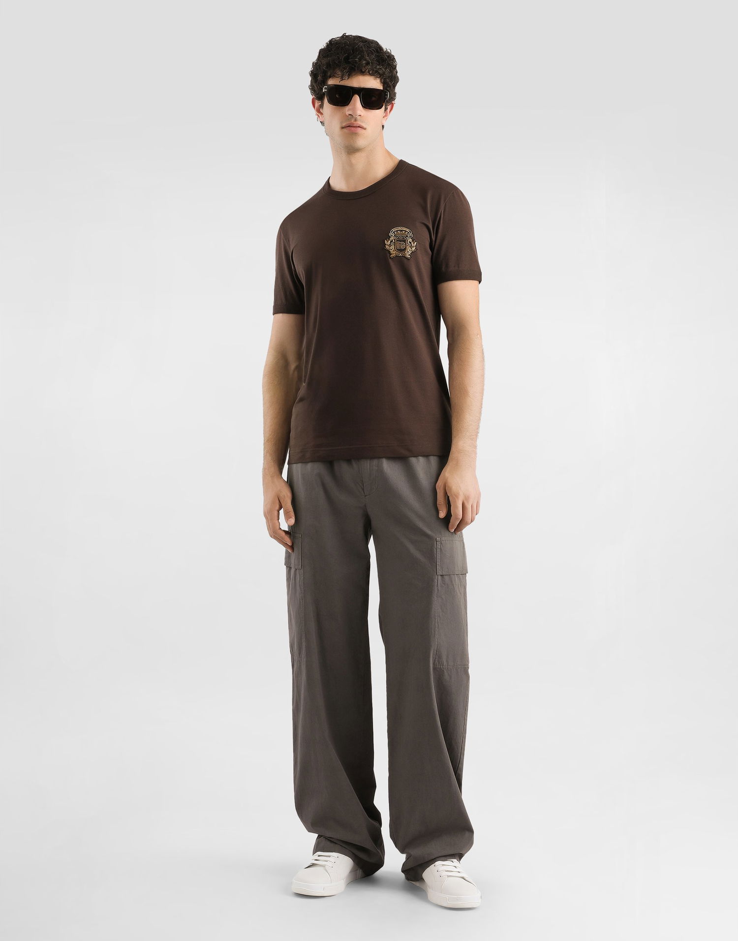 Tričko Dolce & Gabbana Dolce & Gabbana Cotton T-Shirt with Heraldic Patch Hnedá | G8PV1ZG7PJ5M1213, 1