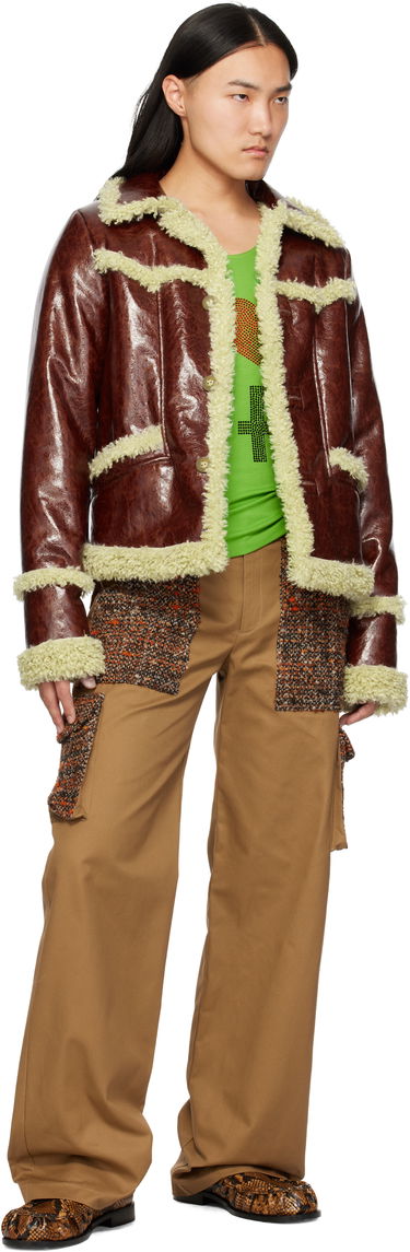 Bunda Anna Sui Anna Sui Runway Faux-Leather and Shearling Jacket Hnedá | M824A31, 3