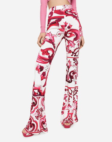 Nohavice Dolce & Gabbana Flared Organza Pants with Majolica Print Biela | FTCVTTFS8C0HE3TN, 3