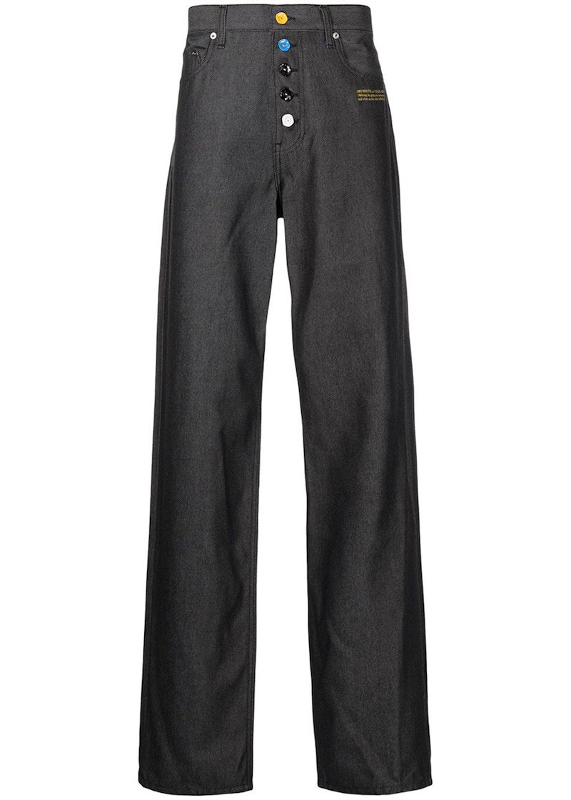 Džínsy Off-White Slogan Print Straight Leg Jeans Čierna | OMYA131F21DEN0011018