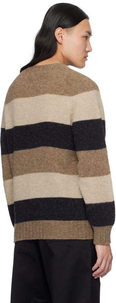 Sveter BEAMS BEAMS PLUS Crew Stripe Shaggy Sweater Hnedá | 38150197319, 2