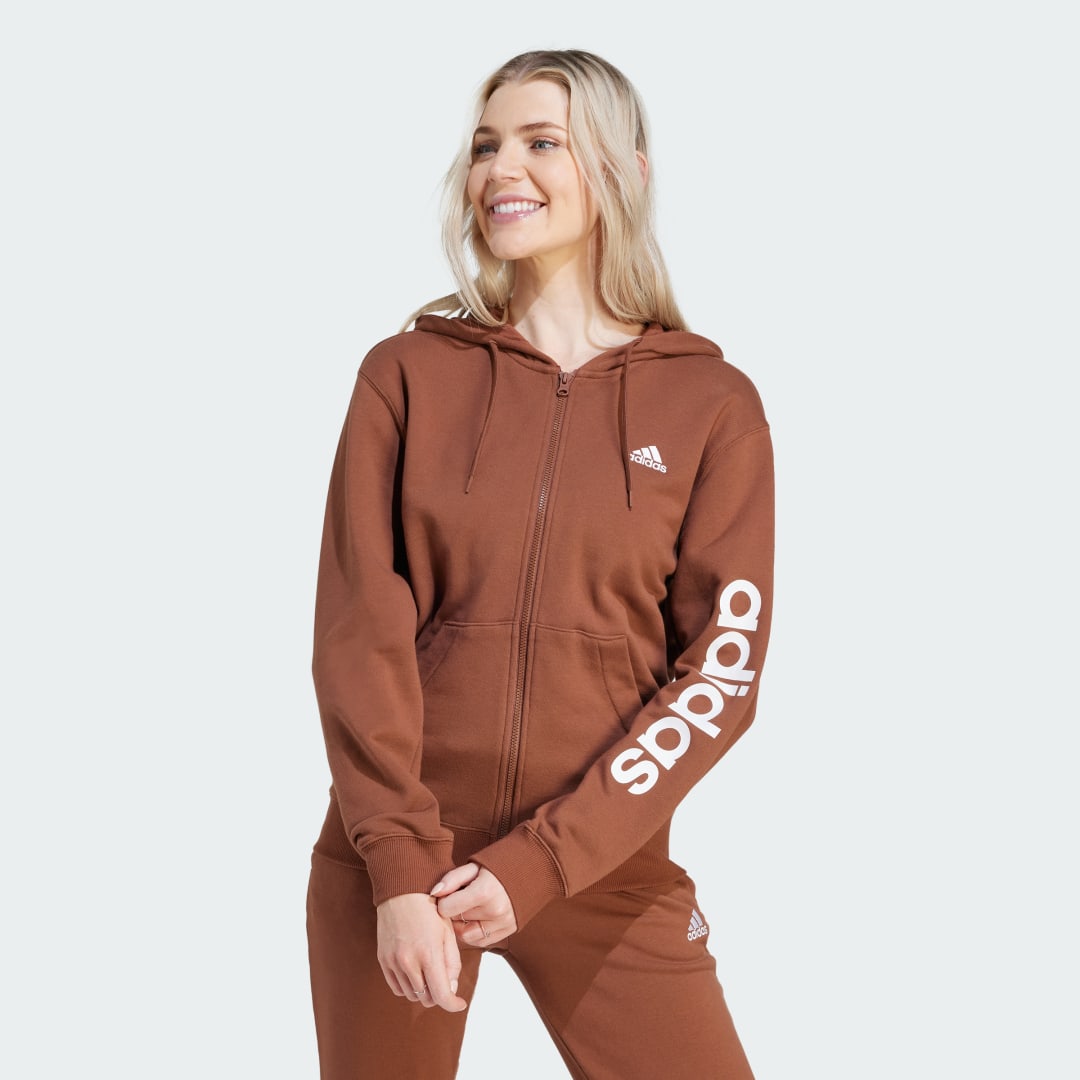Mikina adidas Performance Sportswear Essentials Linear Full-Zip French Terry Hoodie Oranžová | IL3366, 0