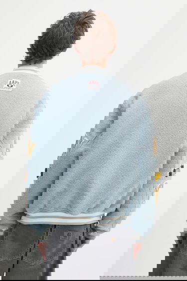 Bomber bunda AAPE by A Bathing Ape Main Universe Oversize Textured Varsity Patched Bomber Jacket Modrá | AAPJKM7742XAP, 2