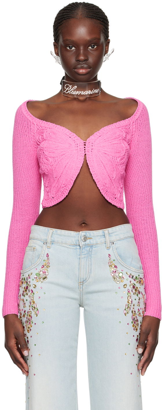 Crop Top Blumarine Embroidered Cropped Cardigan Ružová | P422M450A, 0