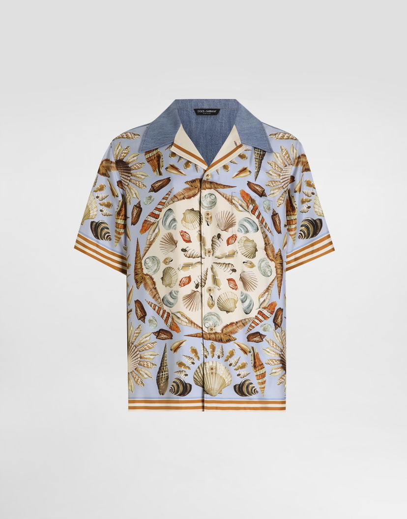 Košeľa Dolce & Gabbana Silk And Cotton Seashell Print Denim Collar Short Sleeve Shirt Rôznofarebný | G5JH9DG8NE3S9001