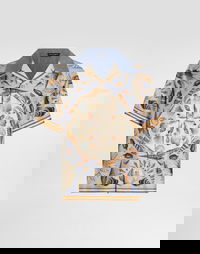 Silk And Cotton Seashell Print Denim Collar Short Sleeve Shirt