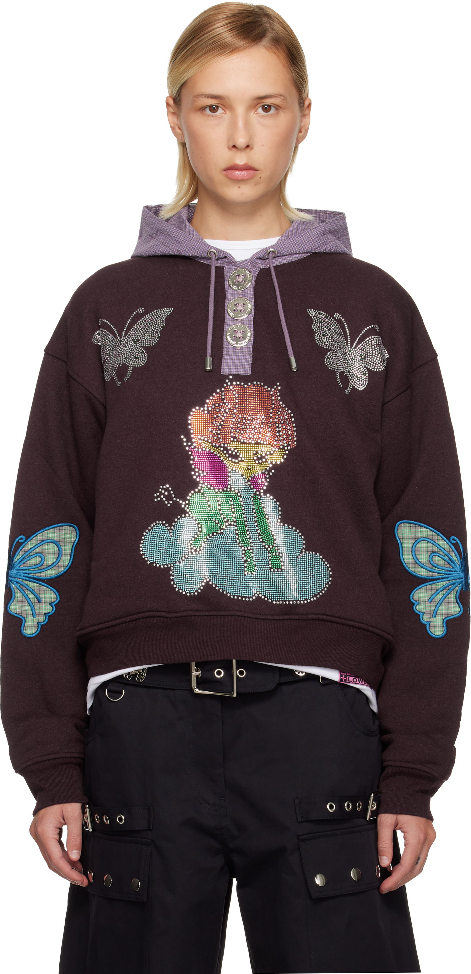 Mikina Chopova Lowena Chopova Lowena Quimby Rhinestone Butterfly Hoodie Hnedá | 5265, 0