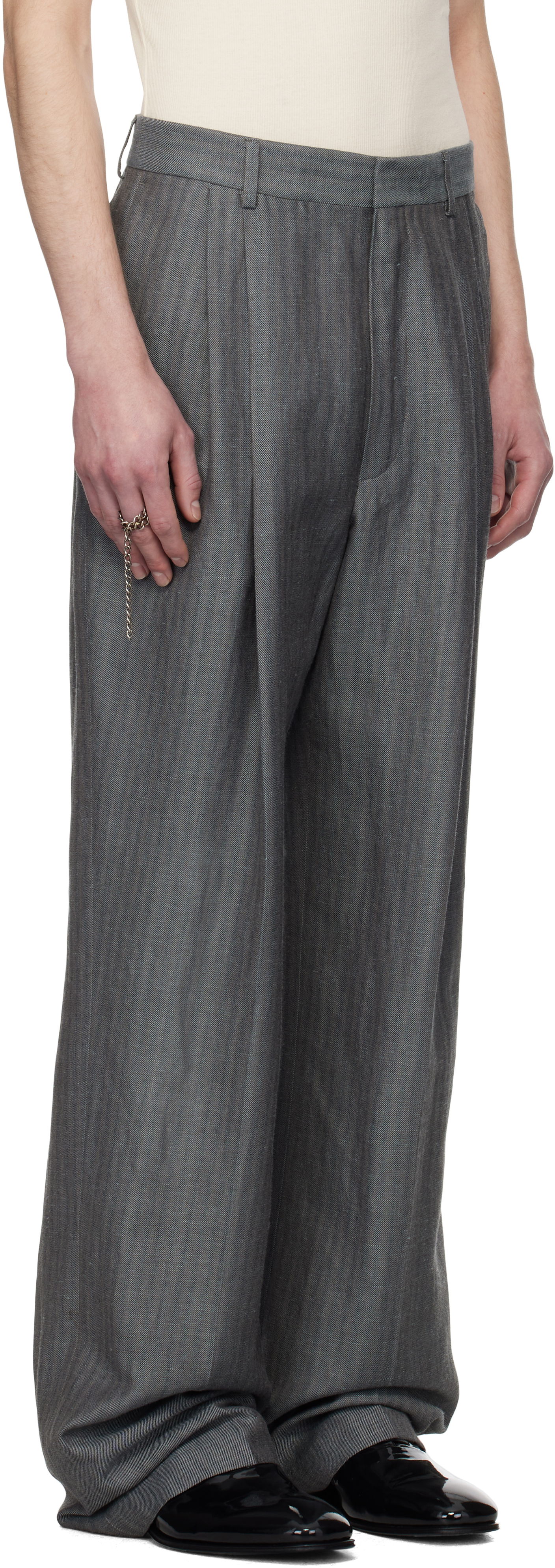 Nohavice Dries Van Noten Dries Van Noten Linen Straight-Leg Trousers Šedá | 251-020914-1307, 1