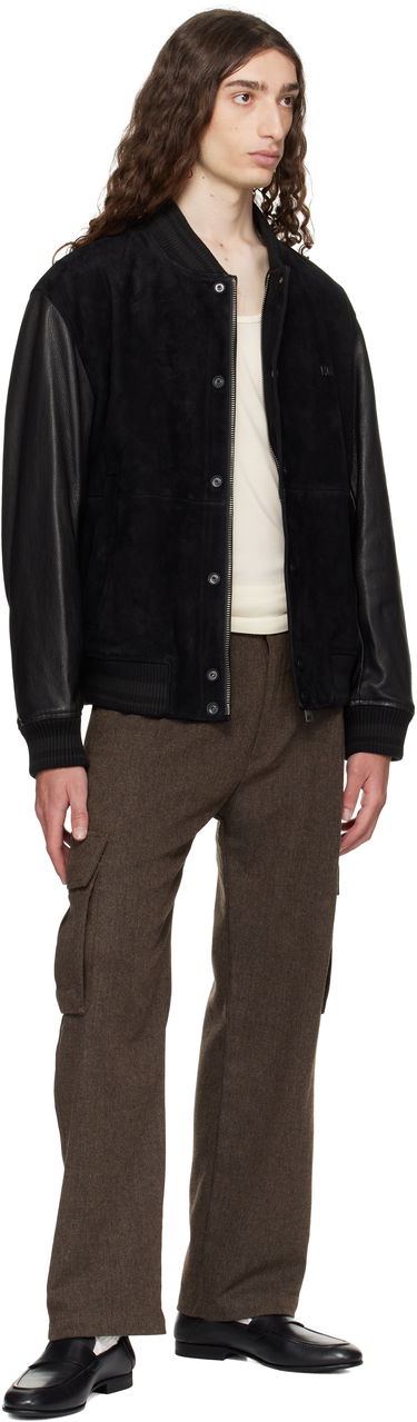 Bomber bunda BOSS Hugo Embossed-Logo Suede & Leather Bomber Jacket Čierna | 50541881, 3