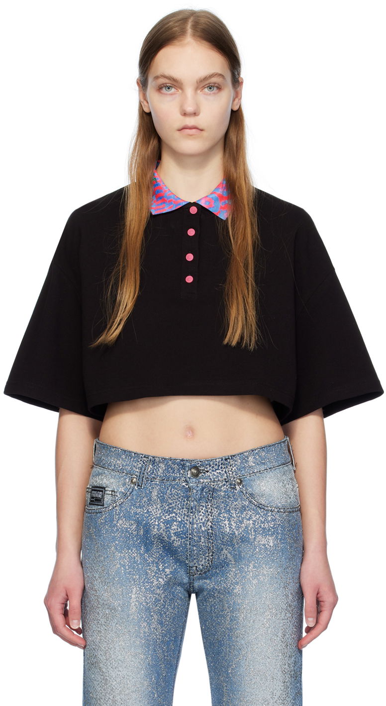 Crop Top Versace Jeans Couture Black Cropped Polo Čierna | E76HAGT00_ECJ01T, 0