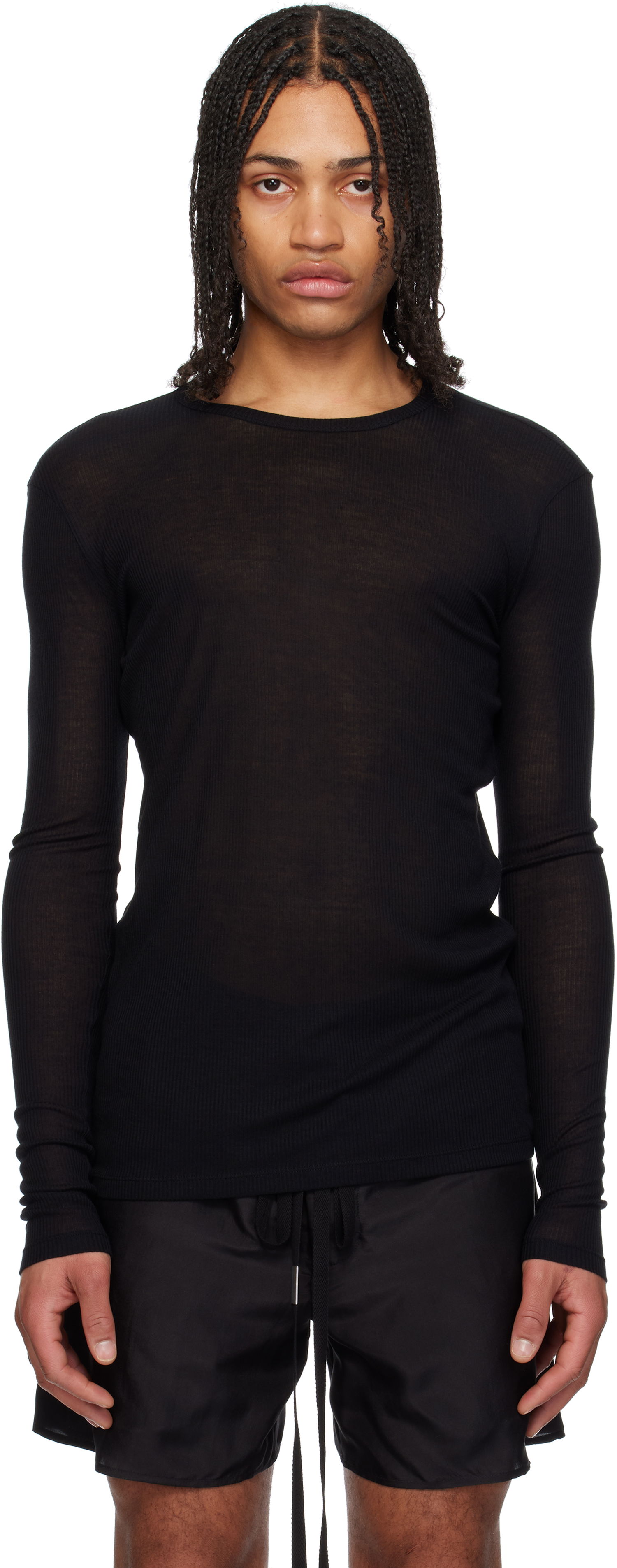 Sveter Ann Demeulemeester Ann Demeulemeester Greg Slim Fit Long Sleeve T-Shirt Čierna | 2510-M-JTS12-FA570-099, 0