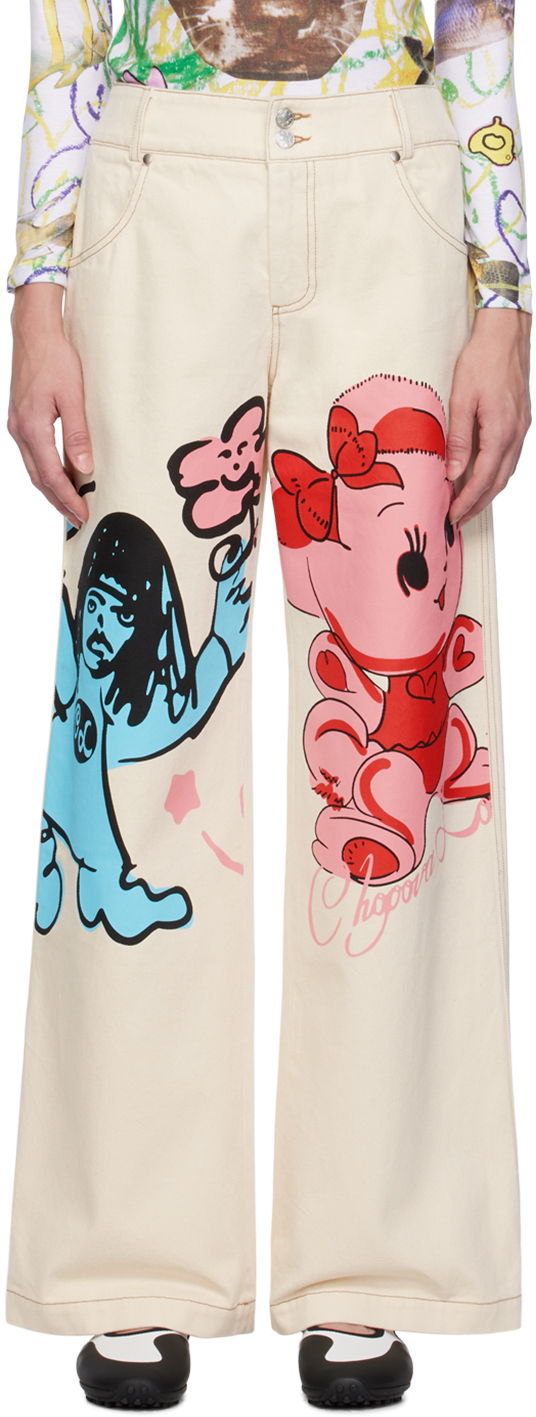 Džínsy Chopova Lowena Graphic Print Wide-Leg Jeans Béžová | 4062, 0