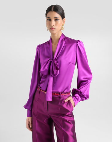 Košeľa Dolce & Gabbana Satin Shirt With Pussy-bow Fialová | F5T17TFU1AUR0718, 3